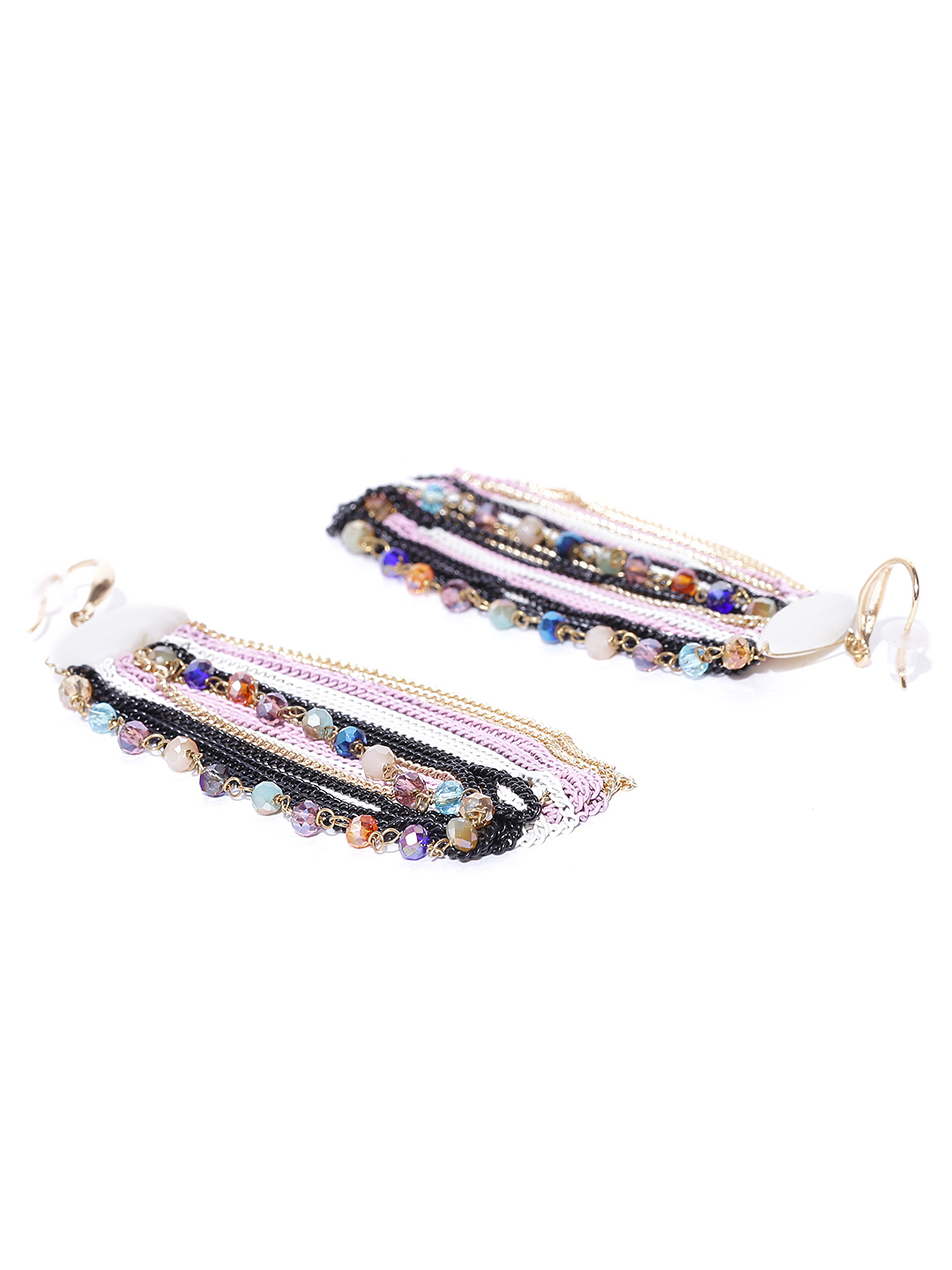 YouBella Multicoloured Gold-Plated Tasselled Beaded Drop Earrings